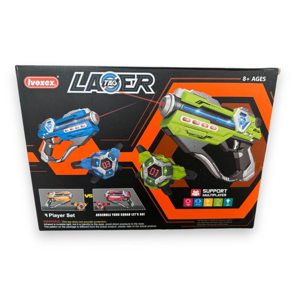NEW Ivovex Laser Tag Guns Set of 4 Ages 8+ Digital LED Score Display Vests